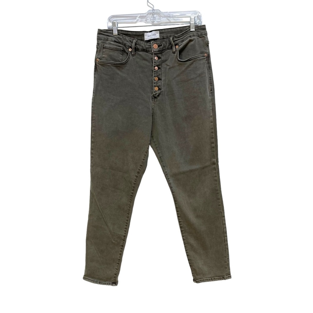 Dear John High Rise Slim Straight Jeans Army Green Stretch Button Fly Wo…